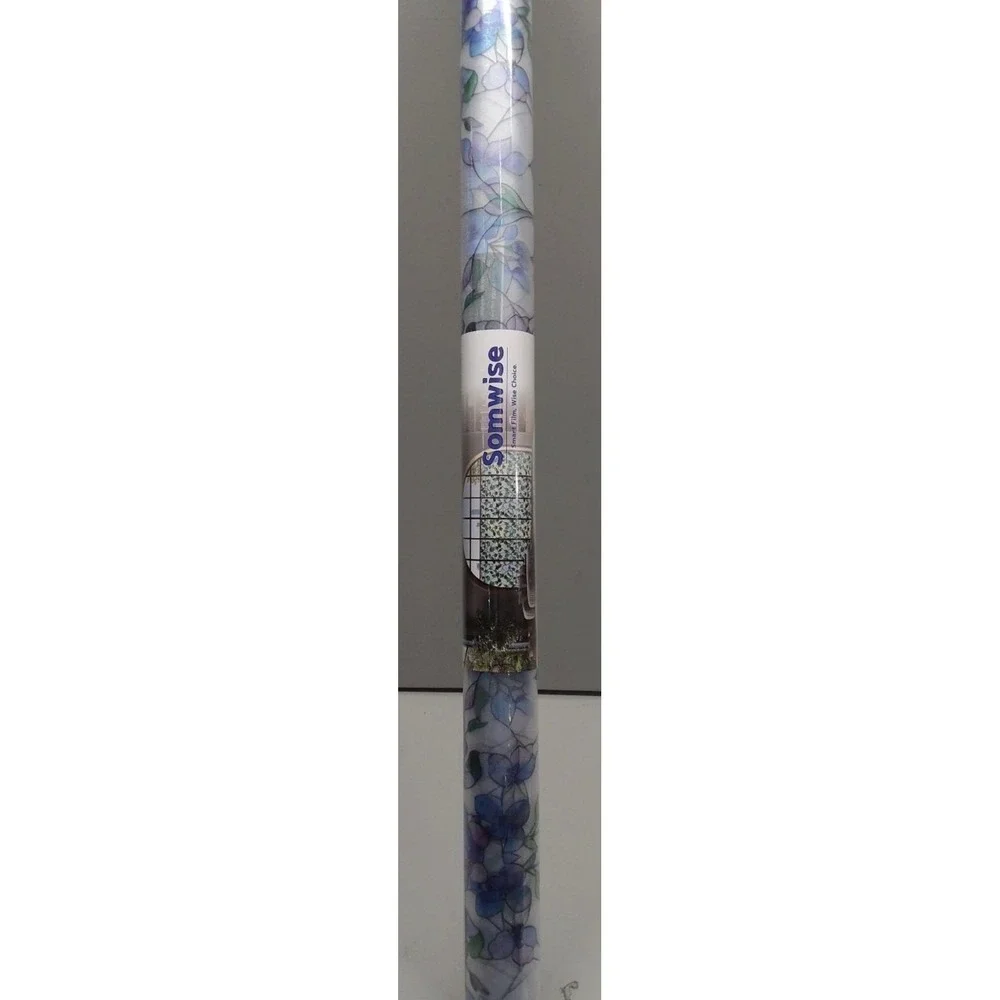 SOMWISE Frosted Glass Window Privacy Film Blue Floral Static Cling 35in x 157in